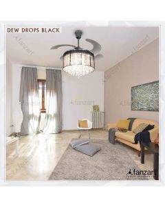 Dew Drops Nickel Black – 44″ Crystal Fandelier ® with 4 x ABS transparent blades, LED lights and Remote Controls