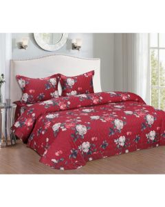 Rose garden on vermilion Red Cotton Bed Spread King Size bedcoves 2.28 mtr x 2.50 mtr & 2 P. Cover 45Cm X 68Cm