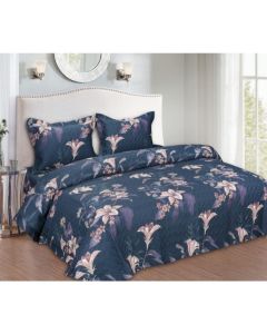 French Lilly Garden on Imperial Blue Bed Spread King Size bedcoves 2.28 mtr x 2.50 mtr & 2 P. Cover 45Cm X 68Cm