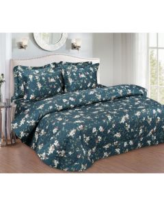 The Balmy Print on English Teal Bed Cover Set King Size bedcoves 2.28 mtr x 2.50 mtr & 2 P. Cover 45Cm X 68Cm