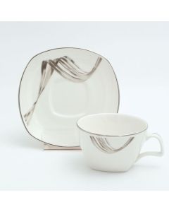 Fancy Wave Platinum Tea Cup & Saucer