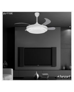 Glitter – 58″ Modern Fandelier ® 4 X ABS transparent retractable blades with Remote Control, Multi colour LED, Powered by BLDC motor.