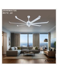 Grand Master White – 60″ Refined Industrial HVLS Fan with 7 Customizable Aluminium Blades in Matte White Finish, Whisper-Quiet BLDC Motor, Summer-Winter Feature, Remote Control