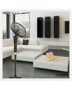 Hawk Black – Pedestal Fan with ECO Feature, 360° Oscillation, Remote Control