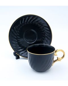 Black with Gold Handle Tea Cup & Saucer