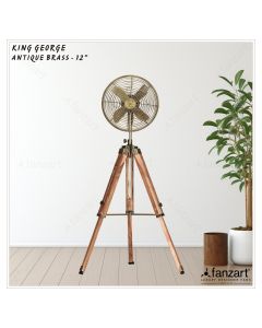 King George – 12″ Antique Tripod Fan in Antique Brass Finish, 90° Oscillation, Adjustable Fan Height and Whisper Quiet Technology