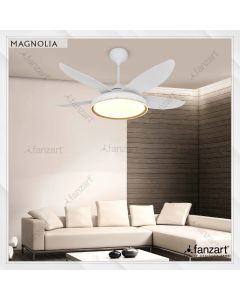 Magnolia – 43” Modern fan with 5 x Matte White ABS blades, BLDC motor, Summer-Winter feature, sleep feature and Remote Control