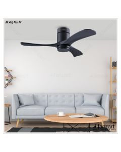 Magnum Matte Black- 44″ Hugger fan with 3x Original Platane Wood Blades in Matte Black finish, Whisper-Quiet BLDC Motor, Summer-Winter Feature, Remote Control