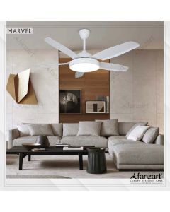 Marvel White – 54″ Simply Modern Fan with 5 ABS Blades in Matte White Finish, Whisper-Quiet Technology, 36W Multi-colour LED, Remote Control