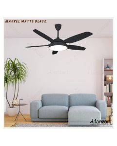 Marvel Black – 54″ Simply Modern Fan with 5 ABS Blades in Matte Black Finish, Whisper-Quiet Technology, 36W Multi-colour LED, Remote Control