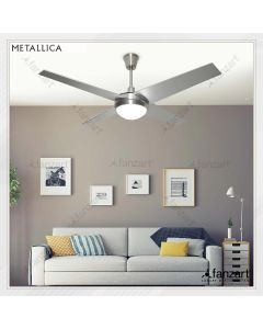 Metallica- 52″ Industrial Refined fan with 4 x Special Plywood Silver Painted blades, Summer-Winter feature, Multi Coloured LED and Remote Control