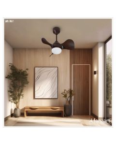 Mini Brown- 23″ Contemporary fan with 3x Premium ABS Blades in Dark Mahogany finish, Whisper-Quiet BLDC Motor, Multi-colour LED, Summer-Winter Feature, Remote Control