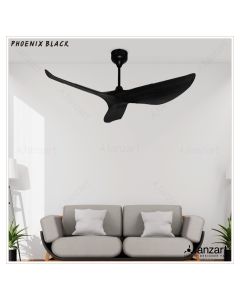 Phoenix Matte Black – 52″ Simply Modern Fan with 3 ABS Blades in Matte Black Finish, Whisper-Quiet BLDC Motor, Summer-Winter Feature, Remote Control