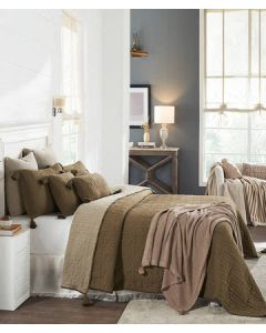 Diamond Linked Fab Green & Oak 100% Cotton Knitted King Size Bed Cover with 2 Pillow Cover & 3 Cushion Cover Set (Set of 6 pcs)