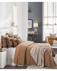 Diamond Linked Deep Oat & Catawood Stone 100% Cotton Knitted King Size Bed Cover With 2 Pillow Cover & 3 Cushion Cover Set (Set Of 6 Pcs)