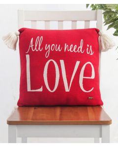 All You Need Is Love Cotton Knitted Decorative Red Color 16 x 16 Inches Cushion Cover - Pluchi