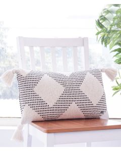 Diamond Check Cotton Knitted Decorative Natural & Black Color 12 x 20 Inches Pillow Covers