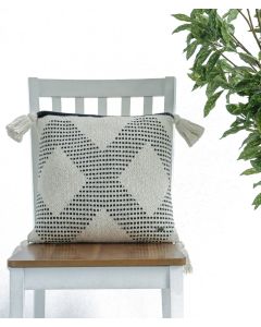 Diamond Check Cotton Knitted Decorative Black & Natural Color 20 x 20 Inches Cushion Cover