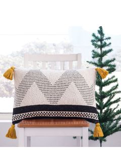 Diamond Cotton Knitted Decorative Natural, Black And Mustard Color 16 x 24 Inches Pillow Covers