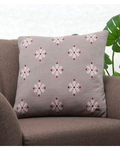 Noella Cotton Knitted Decorative Light Grey, Ivory & Red Color 18 x 18 Inches Cushion Cover - Pluchi