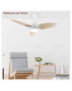 Propeller Light Beech/Matte White- 52″ Contemporary fan with 3 x Special Treated Reversible Plywood Blades, Multi-Coloured LED and Remote Control