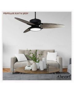 Propeller Rustic Grey/Matte Black- 52″ Contemporary fan with 3 x Special Treated Reversible Plywood Blades, Multi-Coloured LED and Remote Control