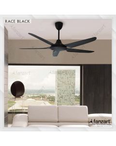 Race Black (DC)- 52″ Modern fan with 5 x Matte Black ABS blades, Summer-Winter feature and with Remote Control Integration