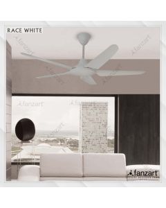 Race White (DC) – 52″ Modern fan with 5 x Matte White ABS blades, Summer-Winter feature and with Remote Control Integration