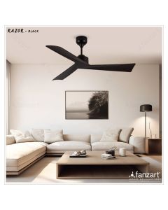 Razor – 52″ Simply Modern Fan with 3 ABS Blades in Matte Black Finish, Whisper-Quiet BLDC Motor, Summer-Winter Feature, Remote Control