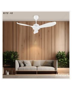 Ritz – 52″ Simply Modern Fan with 3 ABS Blades in Matte White Finish, Whisper-Quiet BLDC Motor, Summer-Winter Feature, Remote Control