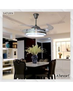 Saturn – 44″ Modern fan with 4 x ABS transparent retractable blades, Multi Coloured LED, Ring Light and Remote Control