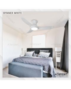 Spinner White – 48″ Modern fan with 3 x Matte White ABS blades, BLDC motor, Summer-Winter Feature, Multi Coloured LED, Dimmer and Remote Control for low height ceilings