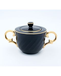 Black with Gold Handle Sugar Bowl