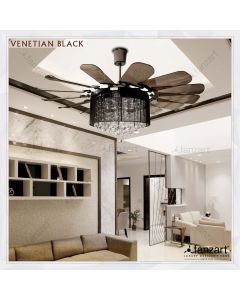 Venetian Black – 52″ Crystal Fandelier ® with 14 x ABS transparent collapsable blades, BLDC motor, LED lights, Summer-Winter feature and Remote Control