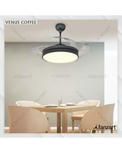 Venus Coffee- 42″ Modern fan with 4 x Fine Acrylic transparent Retractable blades, Multi Coloured LED and Remote Control