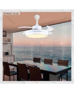 Venus Plus- 42″ Modern fan with 4 x Fine Acrylic transparent Retractable blades, Multi-Coloured LED and Remote Control