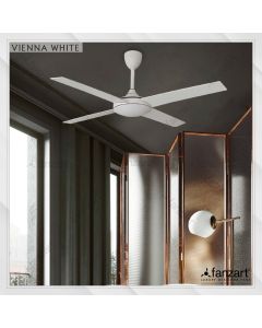 Vienna White – 52″ Modern fan with 4 x Customisable Matte White Special treated Plywood, Summer-Winter feature and optional Remote Control Integration