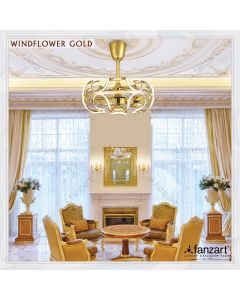 Windflower Gold – 26” Fandelier ® with 3 x 22″ 5D vortex blades, BLDC motor, Summer-Winter feature, Multi-Coloured LED & Dimmer