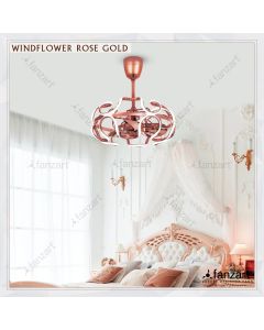 Windflower Rose Gold – 26” Fandelier ® with 3 x 22″ 5D vortex blades, BLDC motor, Summer-Winter feature, Multi-Coloured LED & Dimmer