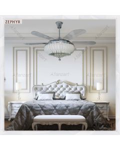 Zephyr – 56″ Crystal Fandelier ® with 6 x ABS transaparent blades, LED lights and Remote Control